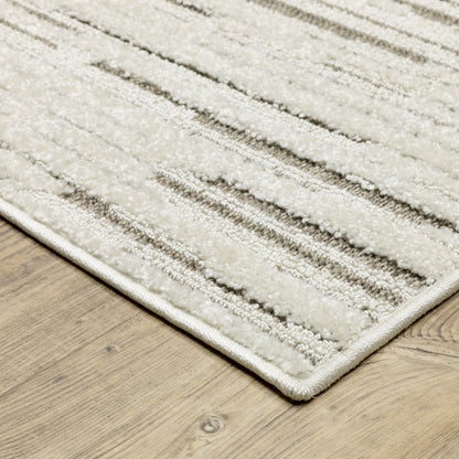 Tangier Stripe Ivory/ Brown Abstract Mixed Pile Rug