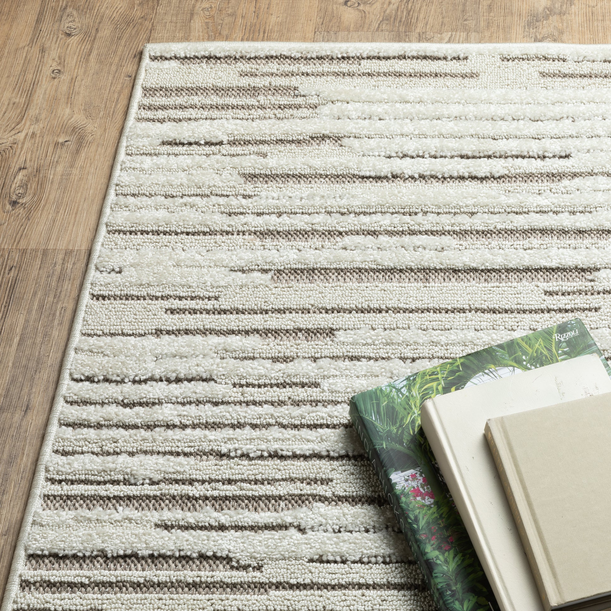 Tangier Stripe Ivory/ Brown Abstract Mixed Pile Rug
