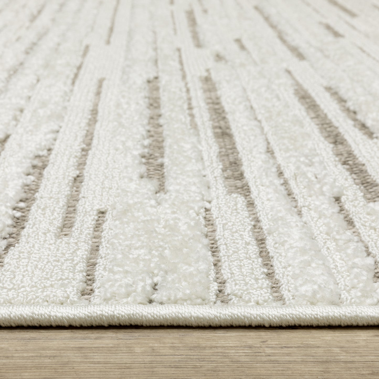 Tangier Stripe Ivory/ Brown Abstract Mixed Pile Rug