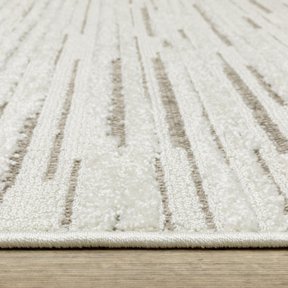 Tangier Stripe Ivory/ Brown Abstract Mixed Pile Rug