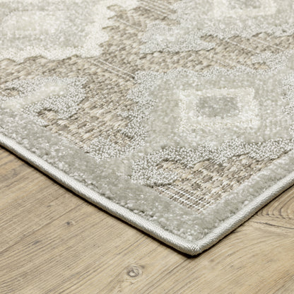 Tangier Ikat Beige/ Grey Lattice Mixed Pile Rug
