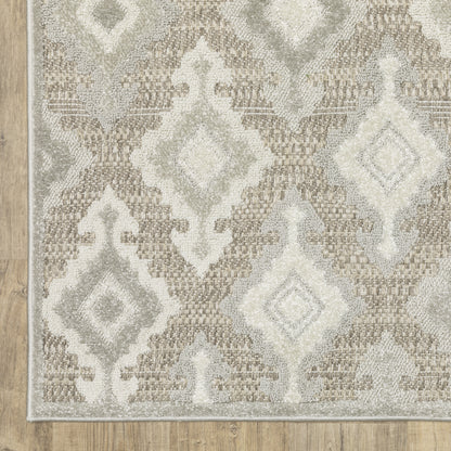 Tangier Ikat Beige/ Grey Lattice Mixed Pile Rug