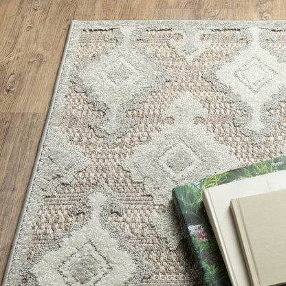 Tangier Ikat Beige/ Grey Lattice Mixed Pile Rug