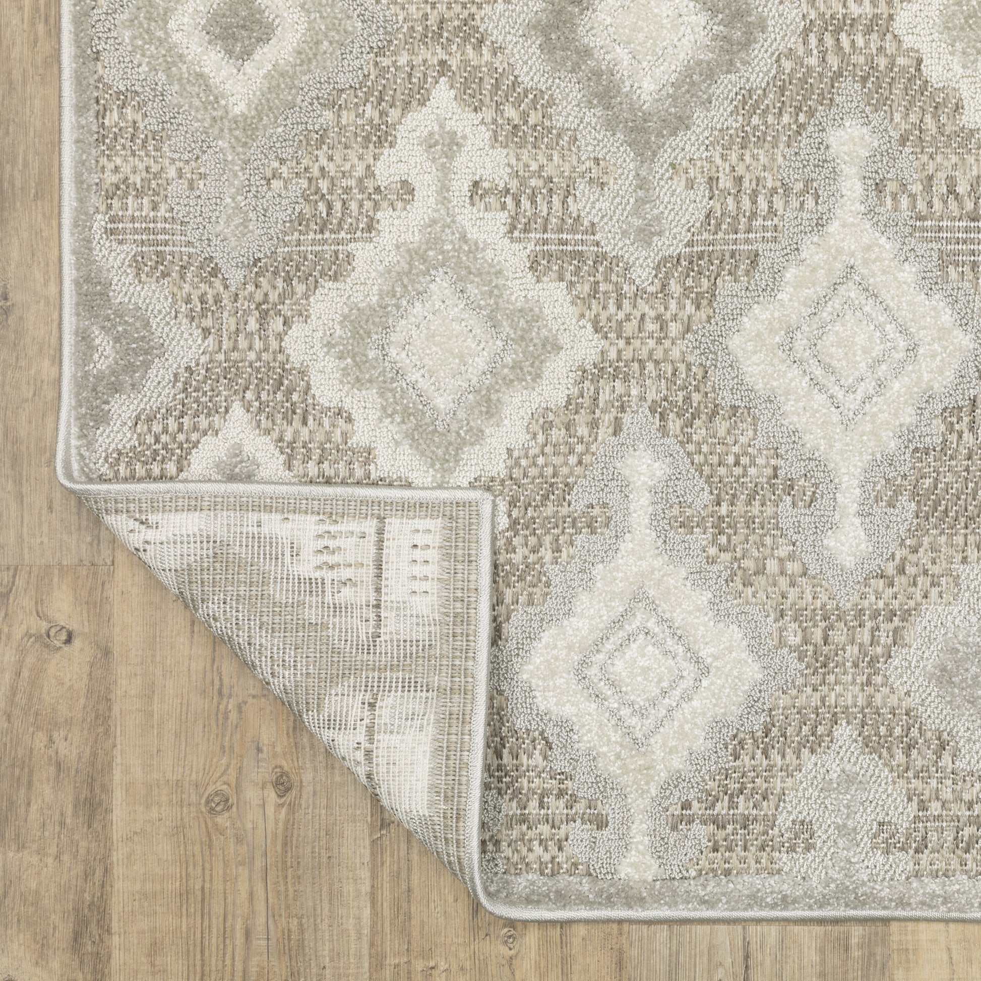 Tangier Ikat Beige/ Grey Lattice Mixed Pile Rug