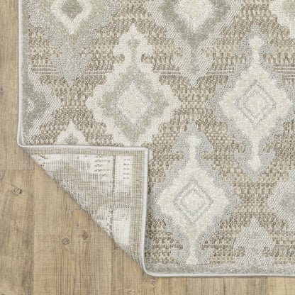 Tangier Ikat Beige/ Grey Lattice Mixed Pile Rug
