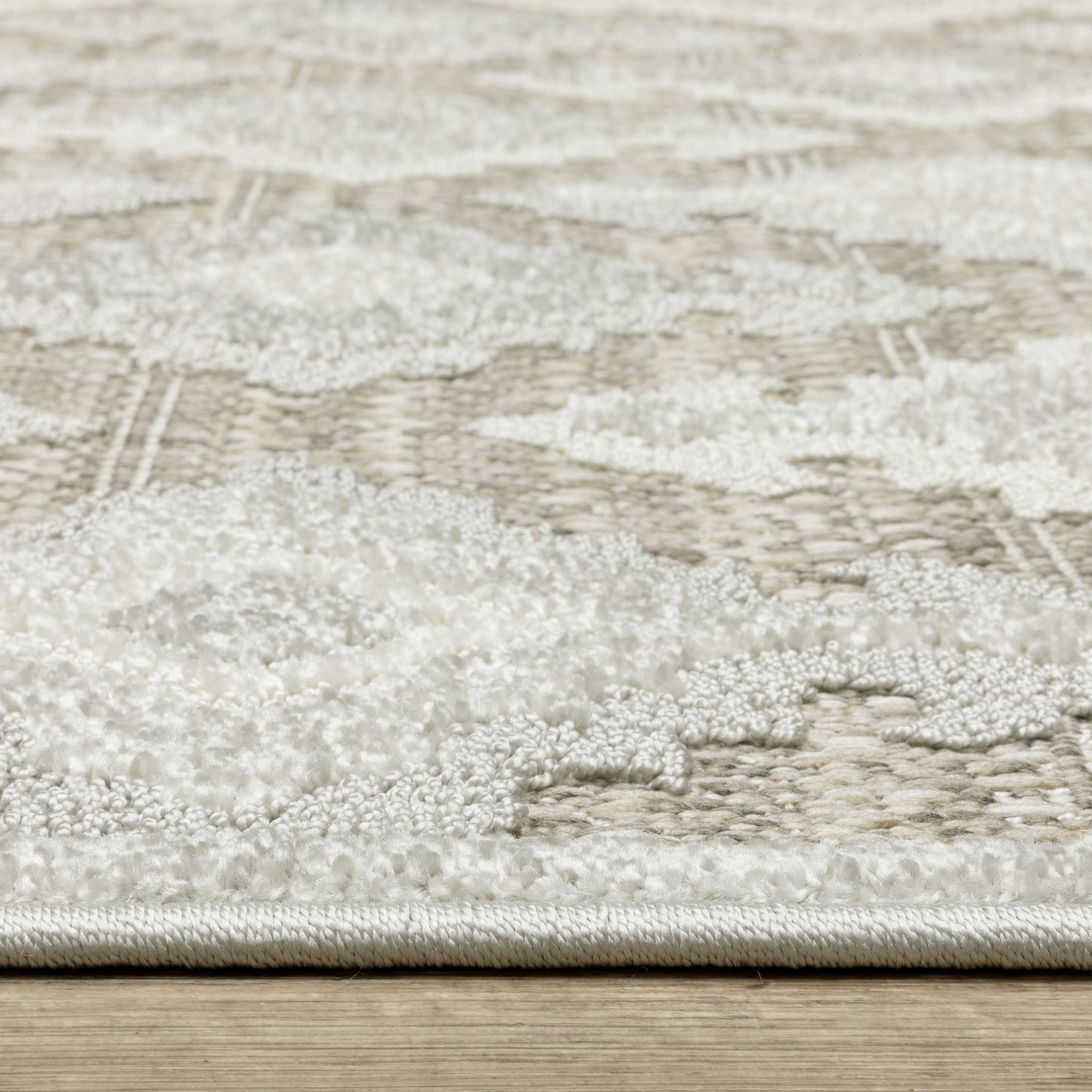 Tangier Ikat Beige/ Grey Lattice Mixed Pile Rug