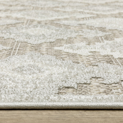 Tangier Ikat Beige/ Grey Lattice Mixed Pile Rug