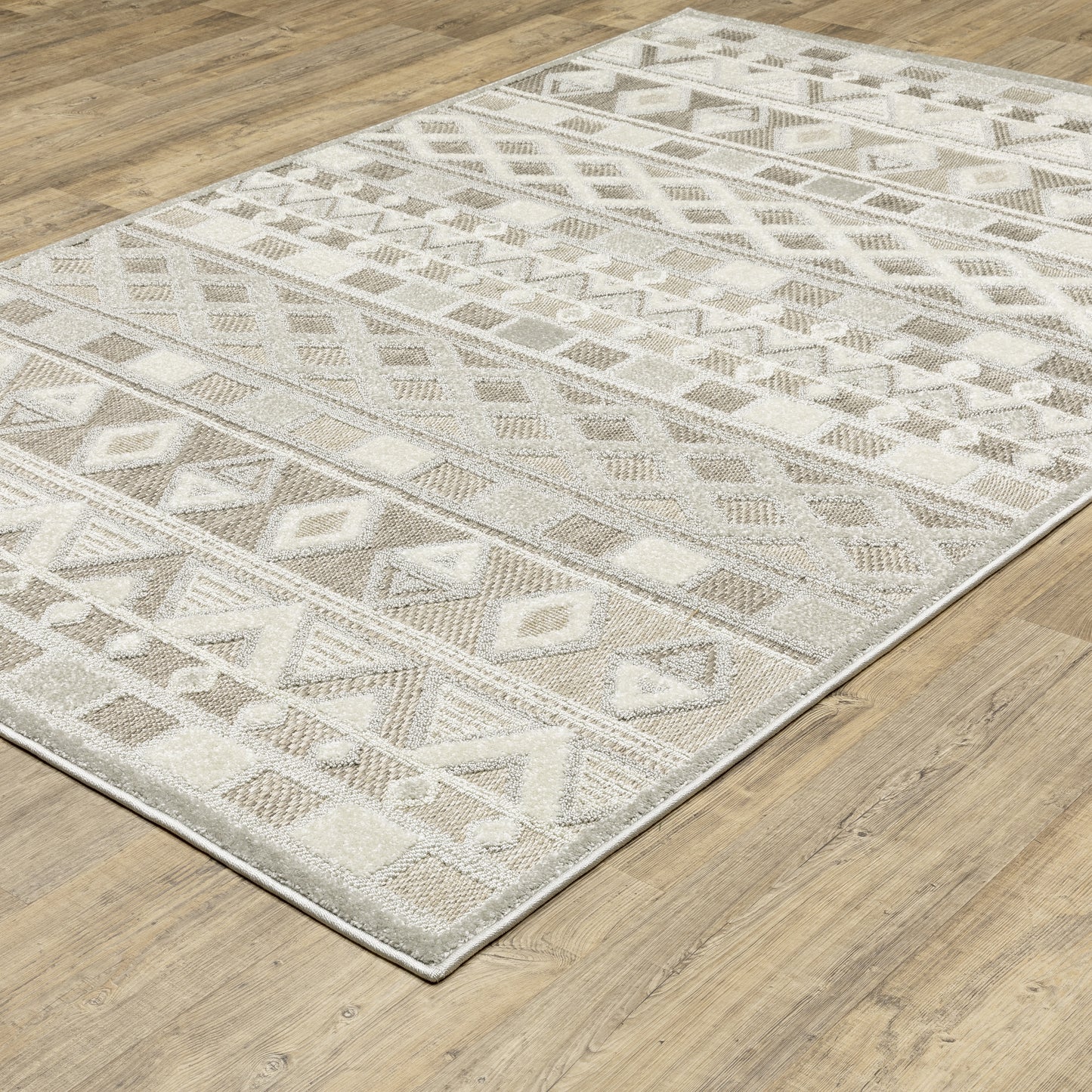 Tangier Stripe Beige/ Grey Geometric Mixed Pile Rug