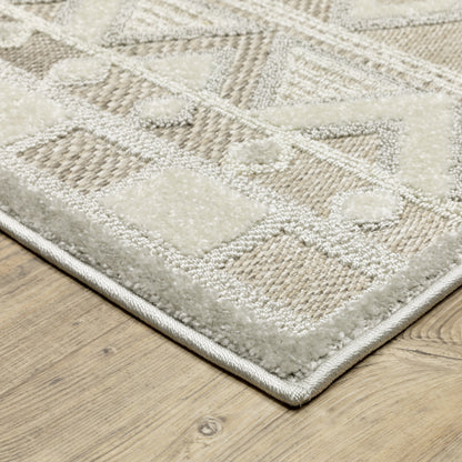 Tangier Stripe Beige/ Grey Geometric Mixed Pile Rug