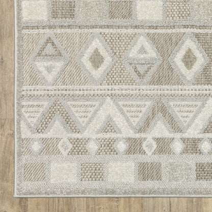 Tangier Stripe Beige/ Grey Geometric Mixed Pile Rug