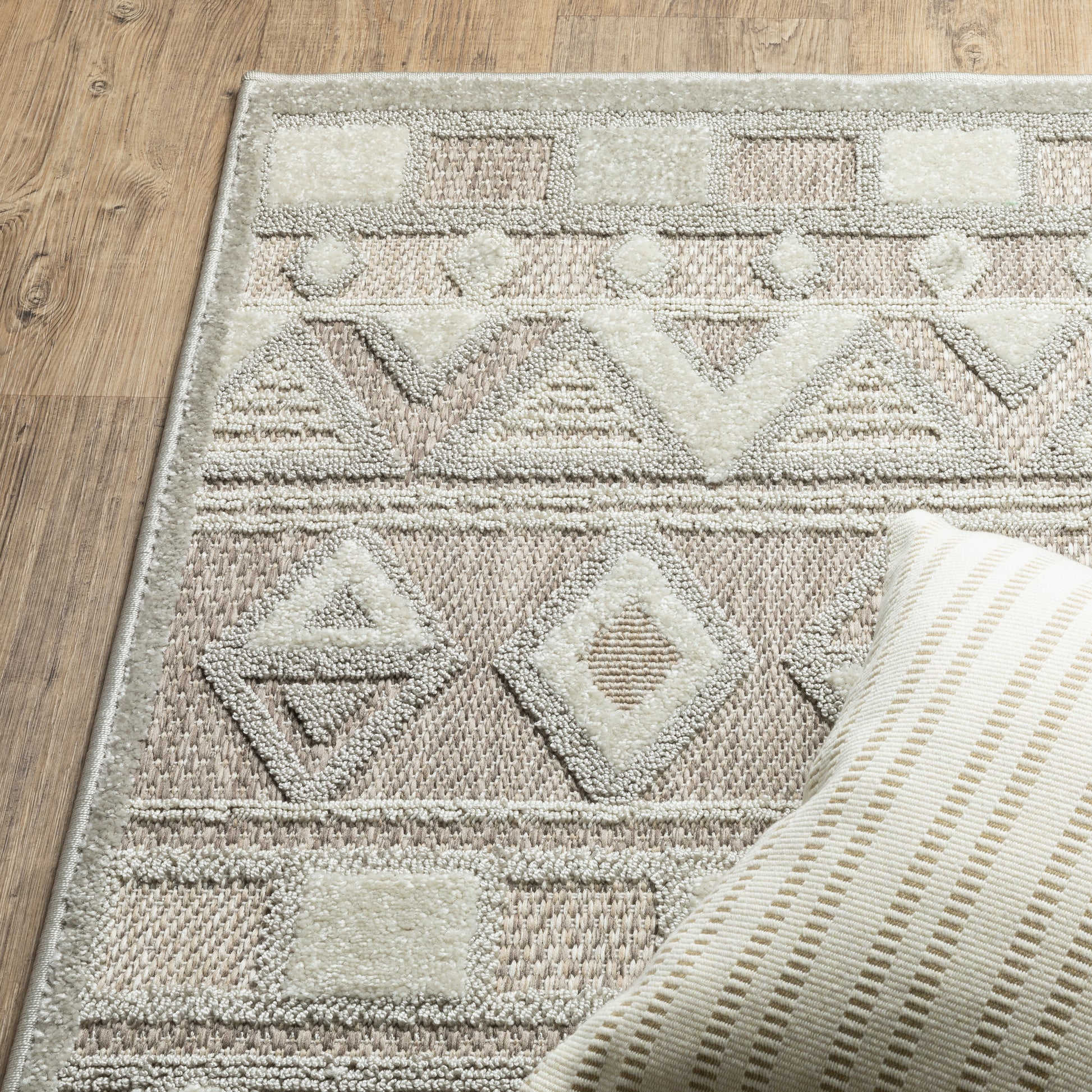 Tangier Stripe Beige/ Grey Geometric Mixed Pile Rug