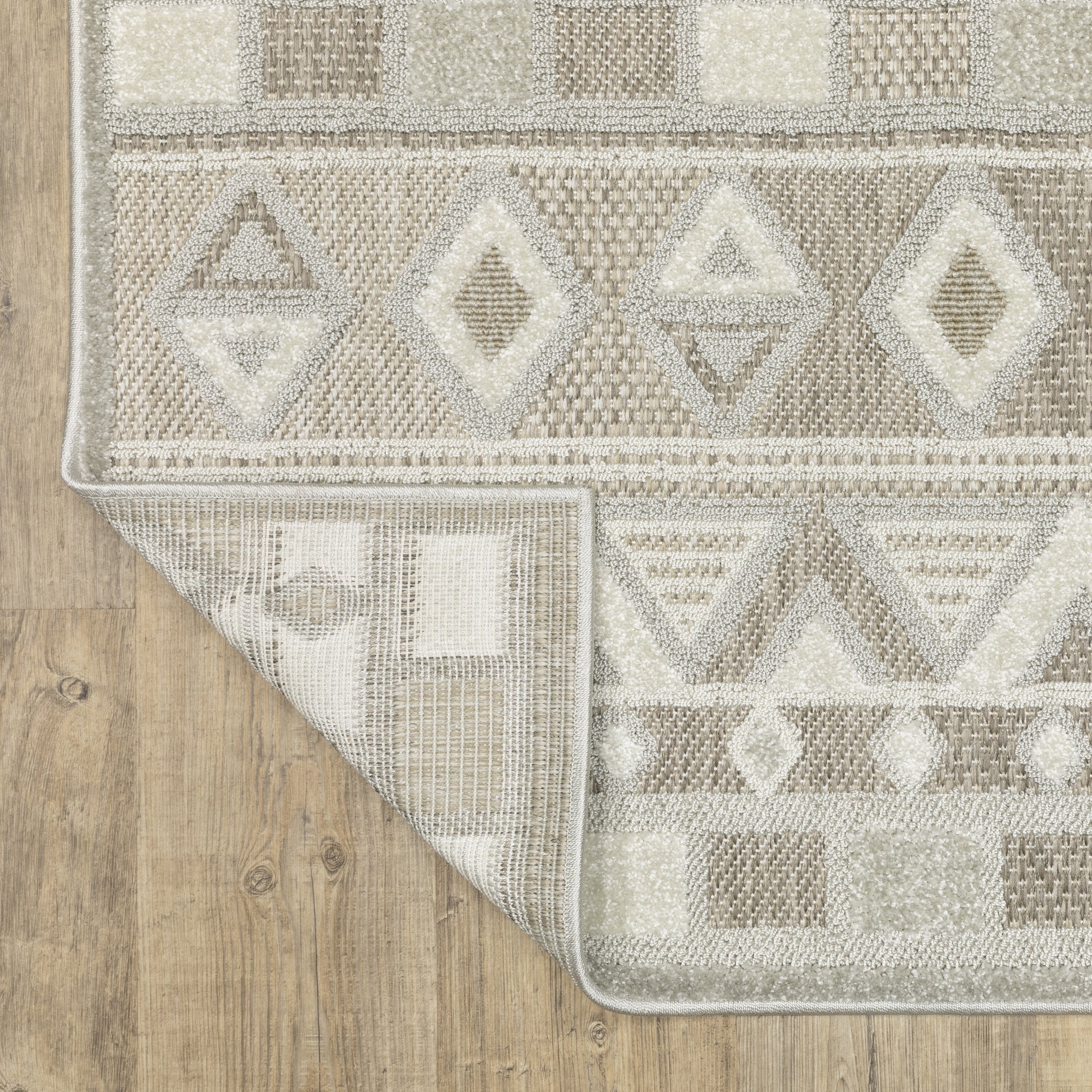 Tangier Stripe Beige/ Grey Geometric Mixed Pile Rug