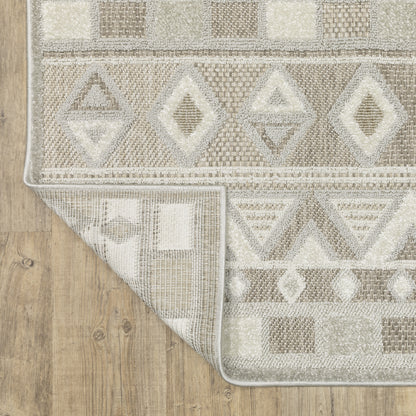 Tangier Stripe Beige/ Grey Geometric Mixed Pile Rug