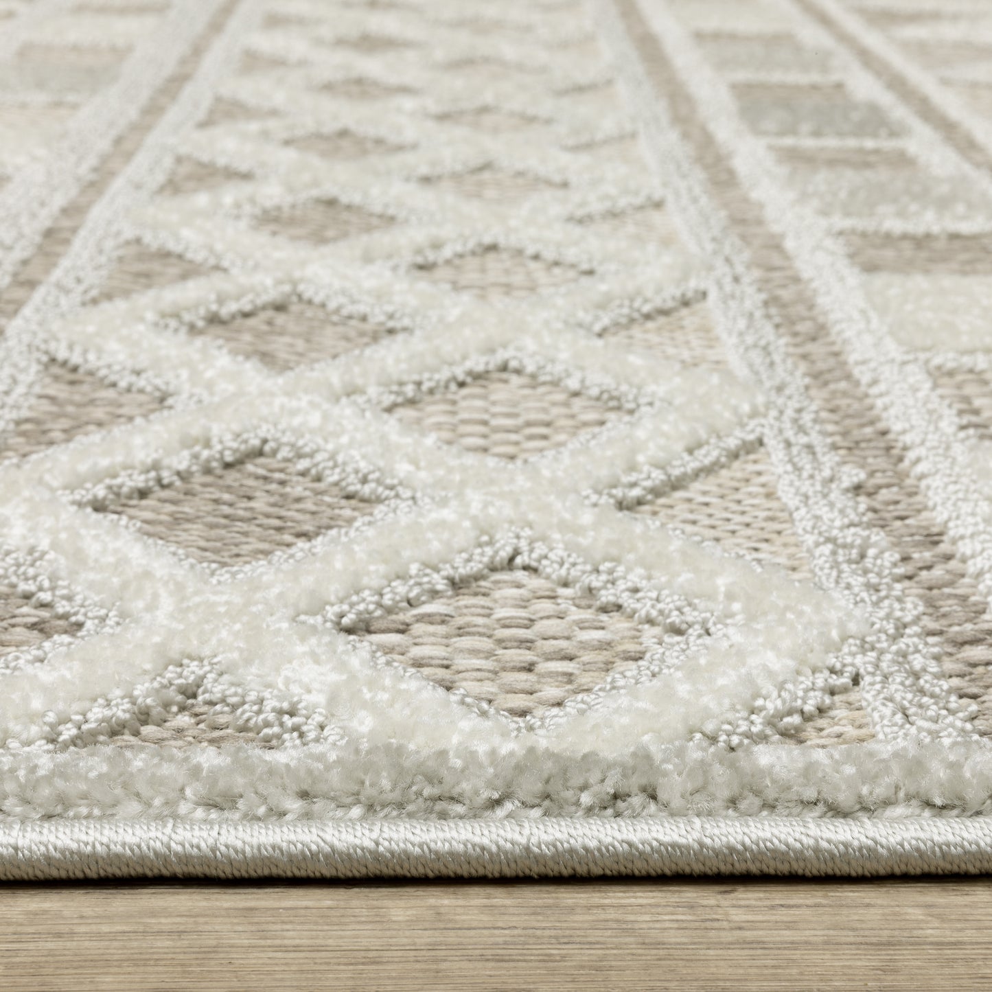 Tangier Stripe Beige/ Grey Geometric Mixed Pile Rug