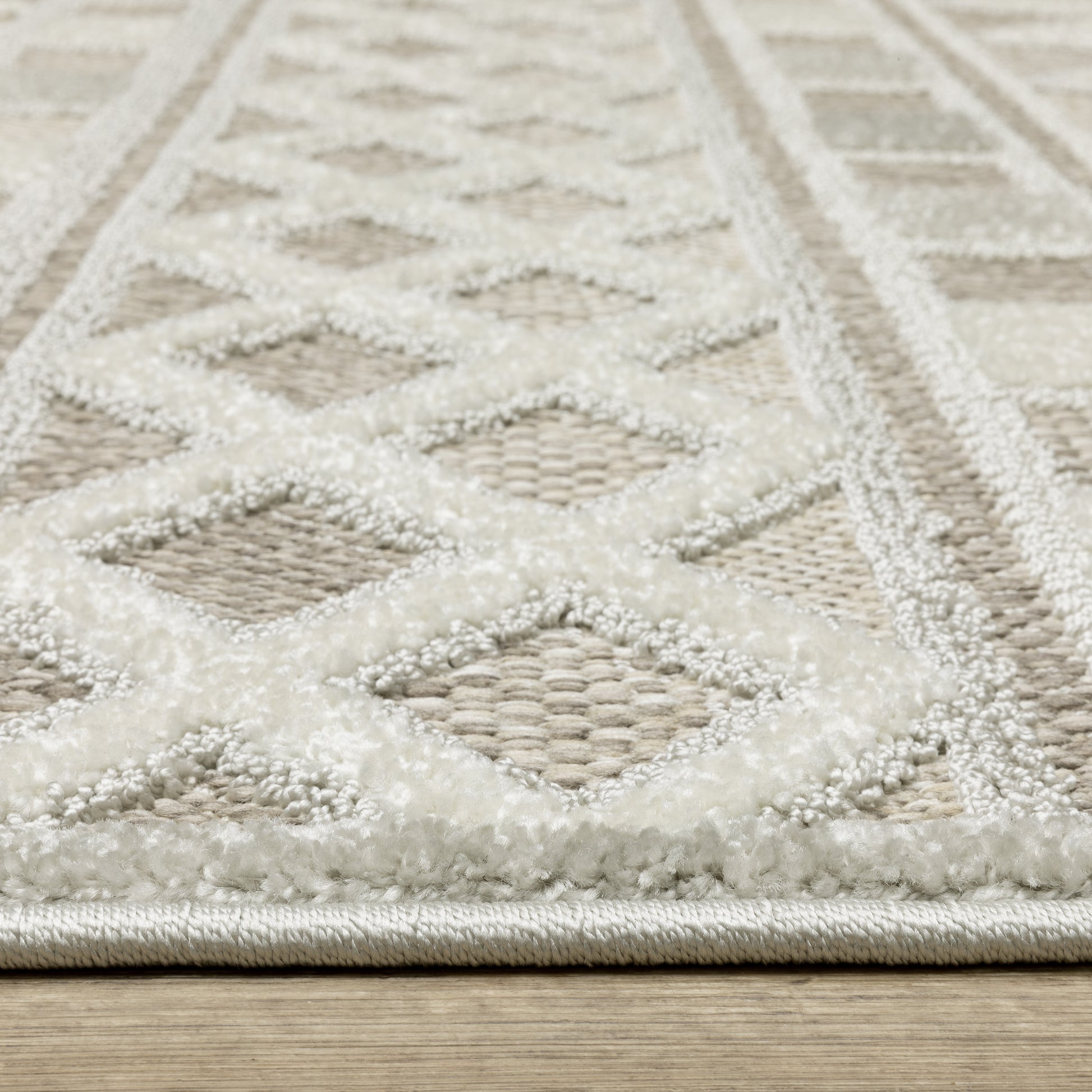 Tangier Stripe Beige/ Grey Geometric Mixed Pile Rug