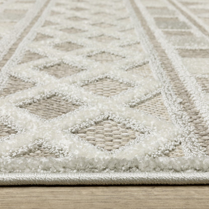 Tangier Stripe Beige/ Grey Geometric Mixed Pile Rug