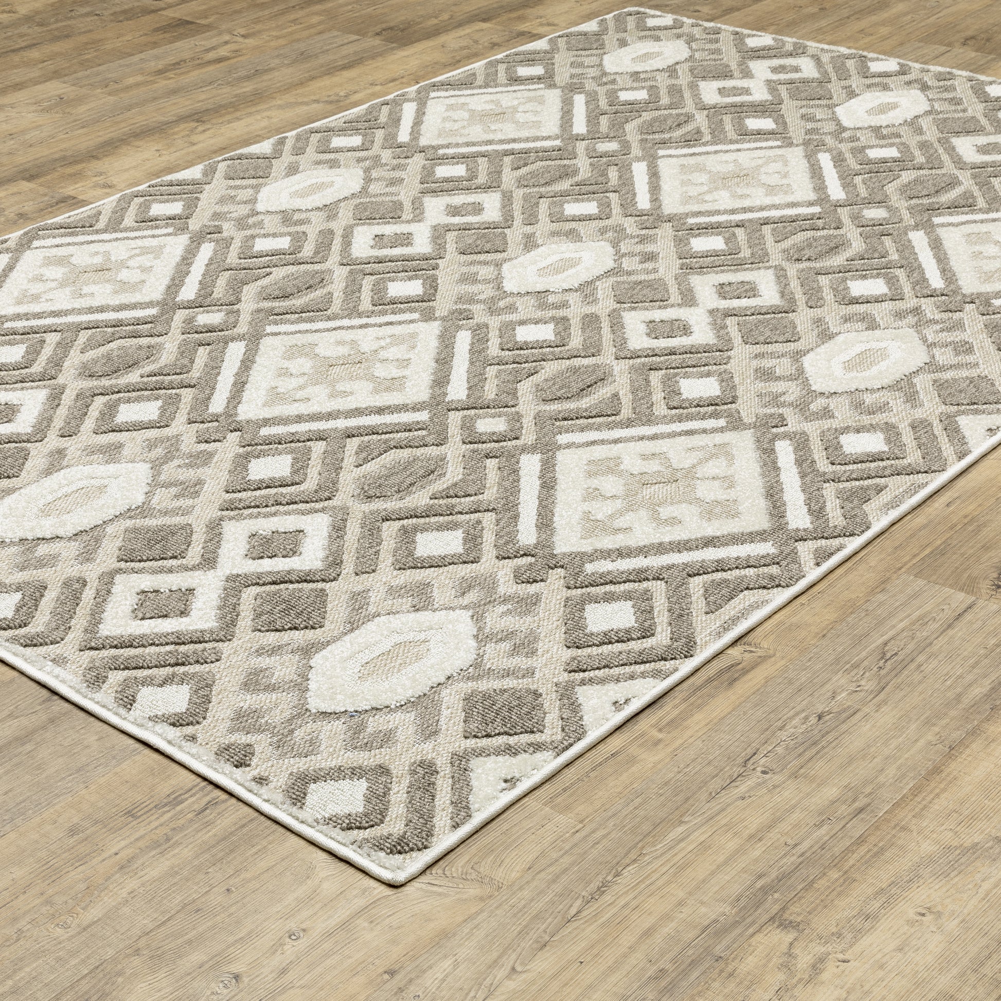 Tangier Geometric Brown/ Beige Mixed Pile Rug
