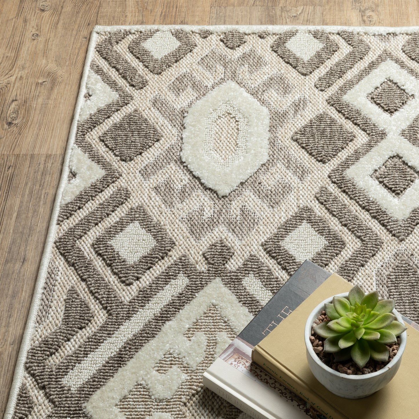 Tangier Geometric Brown/ Beige Mixed Pile Rug