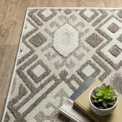 Tangier Geometric Brown/ Beige Mixed Pile Rug