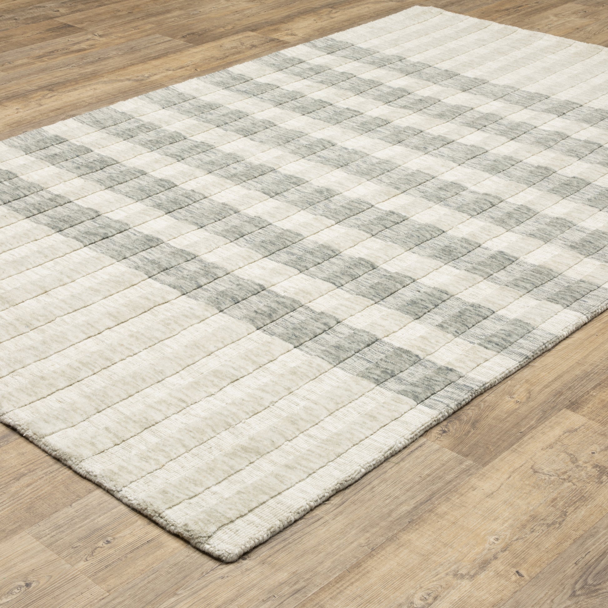 Thatcher Stripe Beige/ Grey Distressed Mixed Pile Rug