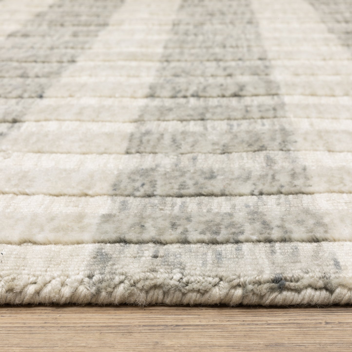 Thatcher Stripe Beige/ Grey Distressed Mixed Pile Rug