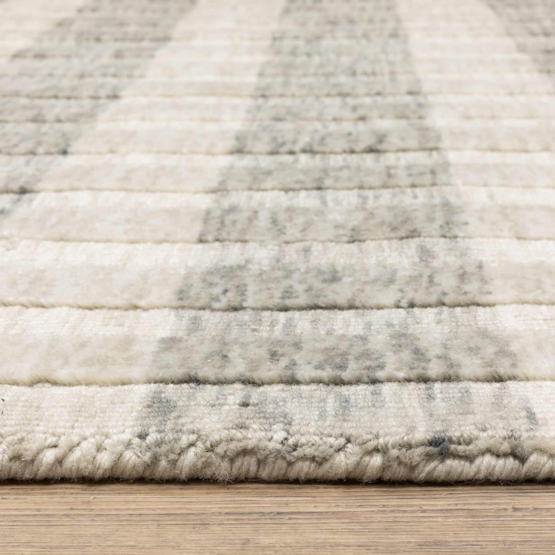 Thatcher Stripe Beige/ Grey Distressed Mixed Pile Rug