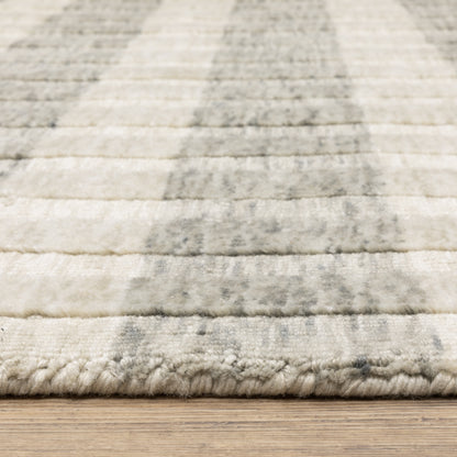 Thatcher Stripe Beige/ Grey Distressed Mixed Pile Rug