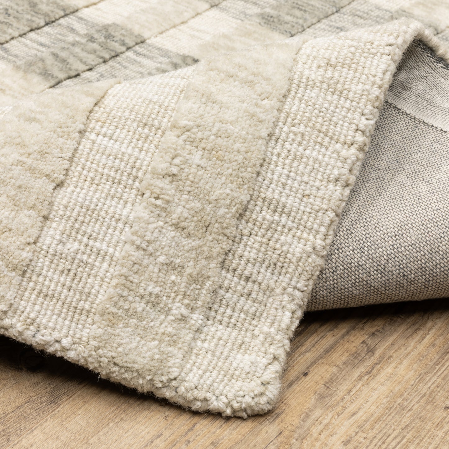 Thatcher Stripe Beige/ Grey Distressed Mixed Pile Rug