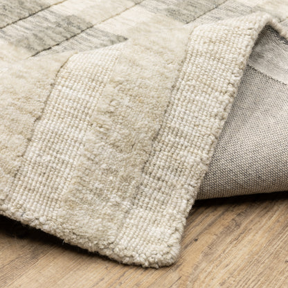 Thatcher Stripe Beige/ Grey Distressed Mixed Pile Rug