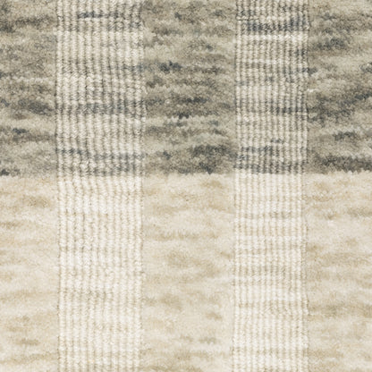 Thatcher Stripe Beige/ Grey Distressed Mixed Pile Rug