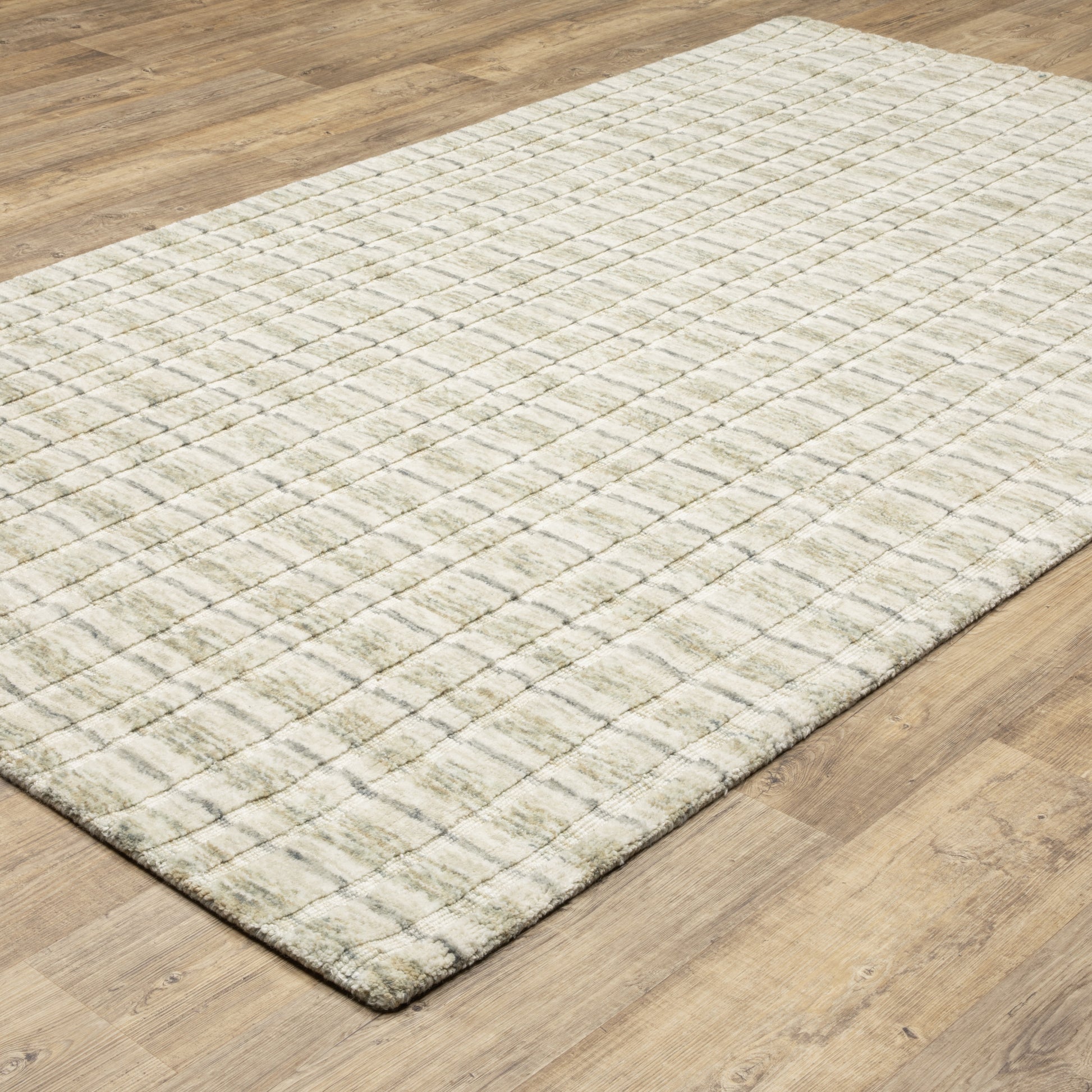 Thatcher Stripe Beige/ Gold Geometric Mixed Pile Rug