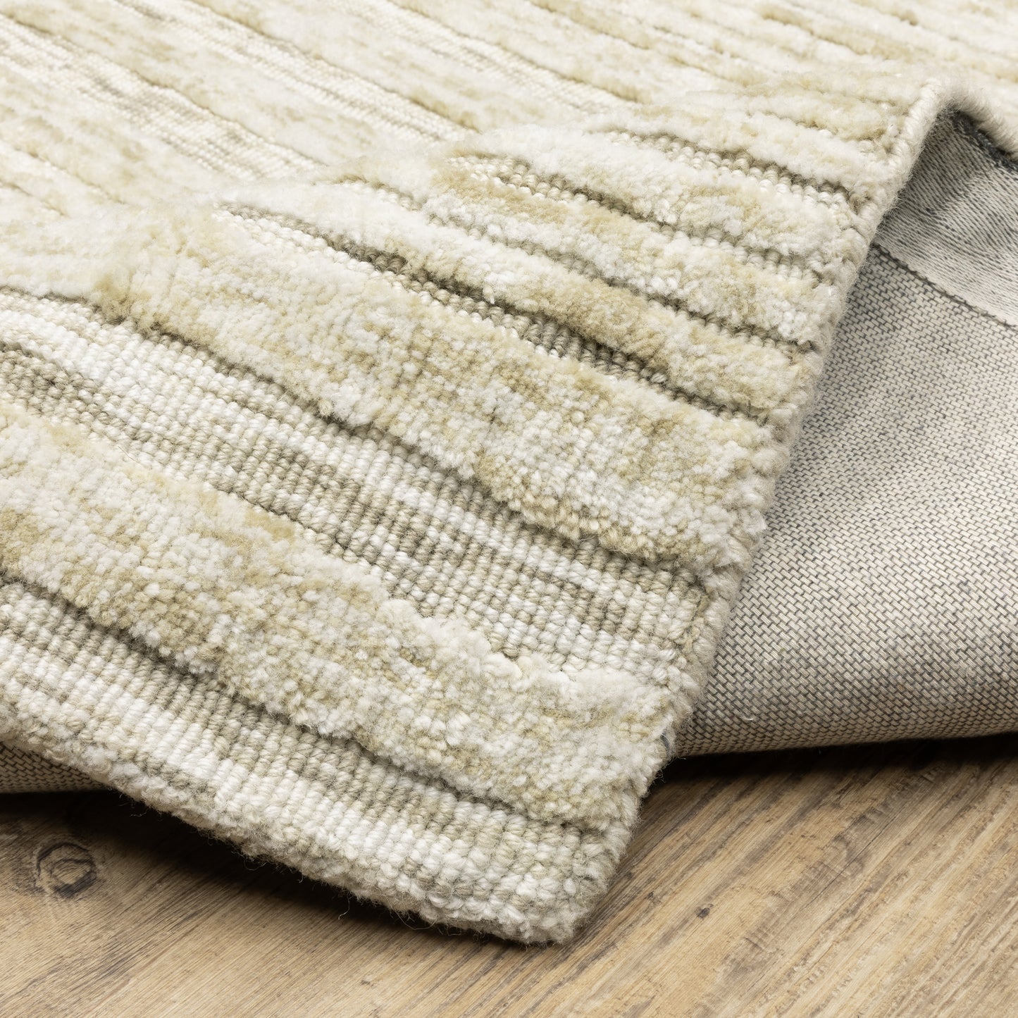 Thatcher Stripe Beige/ Beige Geometric Mixed Pile Rug