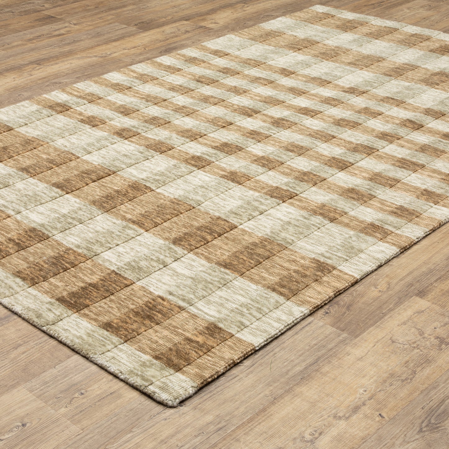 Thatcher Stripe Beige/ Rust Geometric Mixed Pile Rug