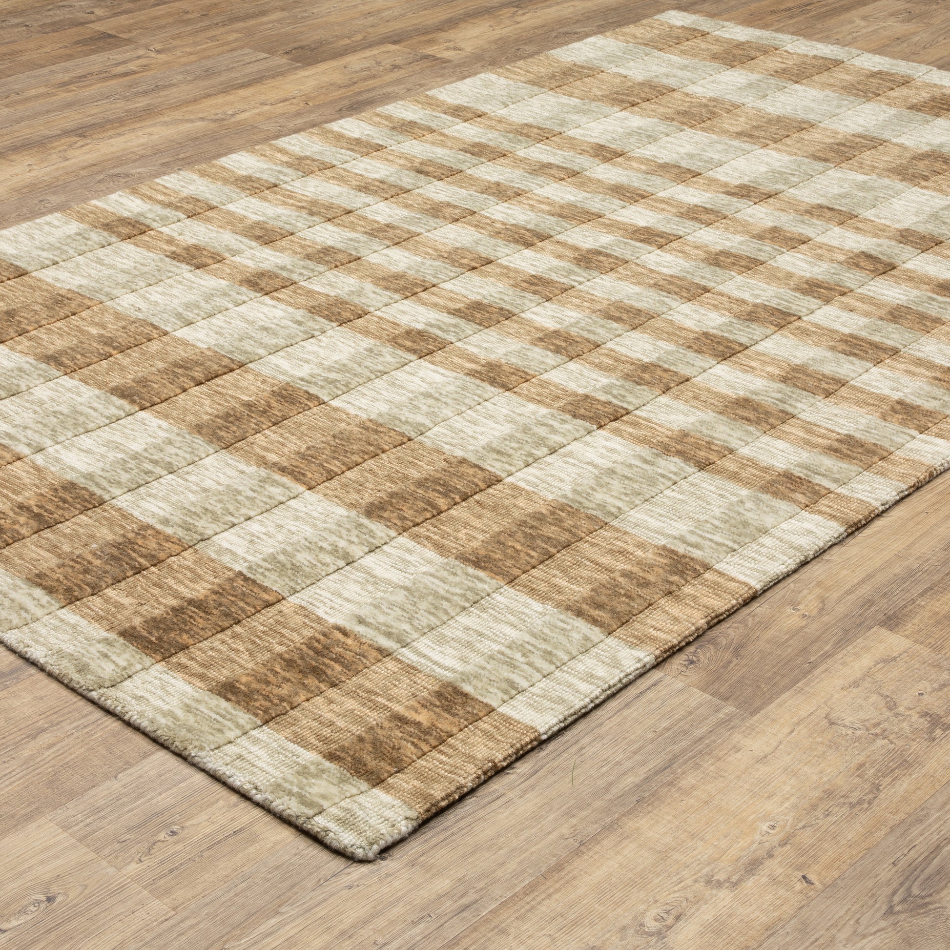 Thatcher Stripe Beige/ Rust Geometric Mixed Pile Rug