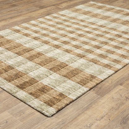 Thatcher Stripe Beige/ Rust Geometric Mixed Pile Rug