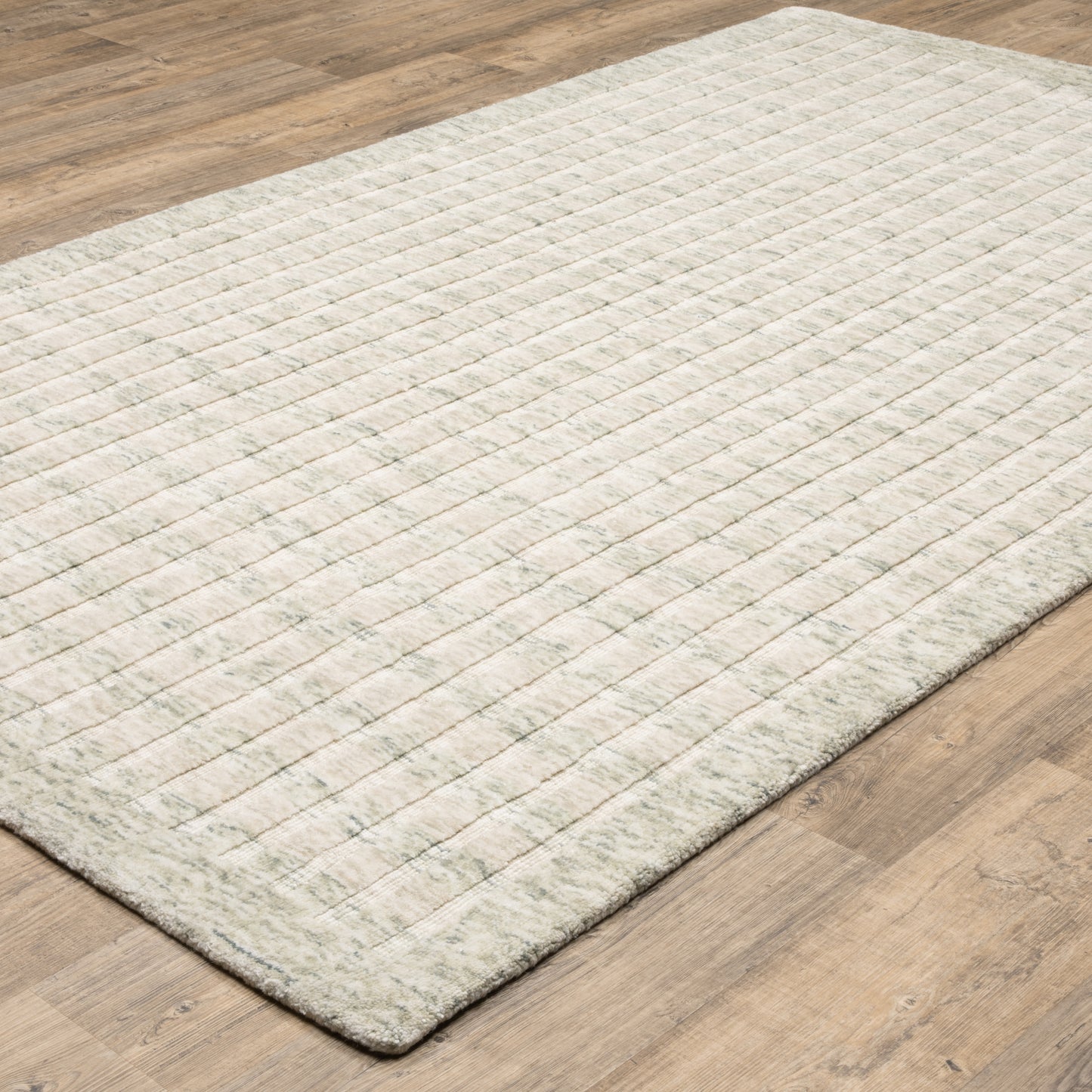 Thatcher Stripe Beige/ Green Border Mixed Pile Rug