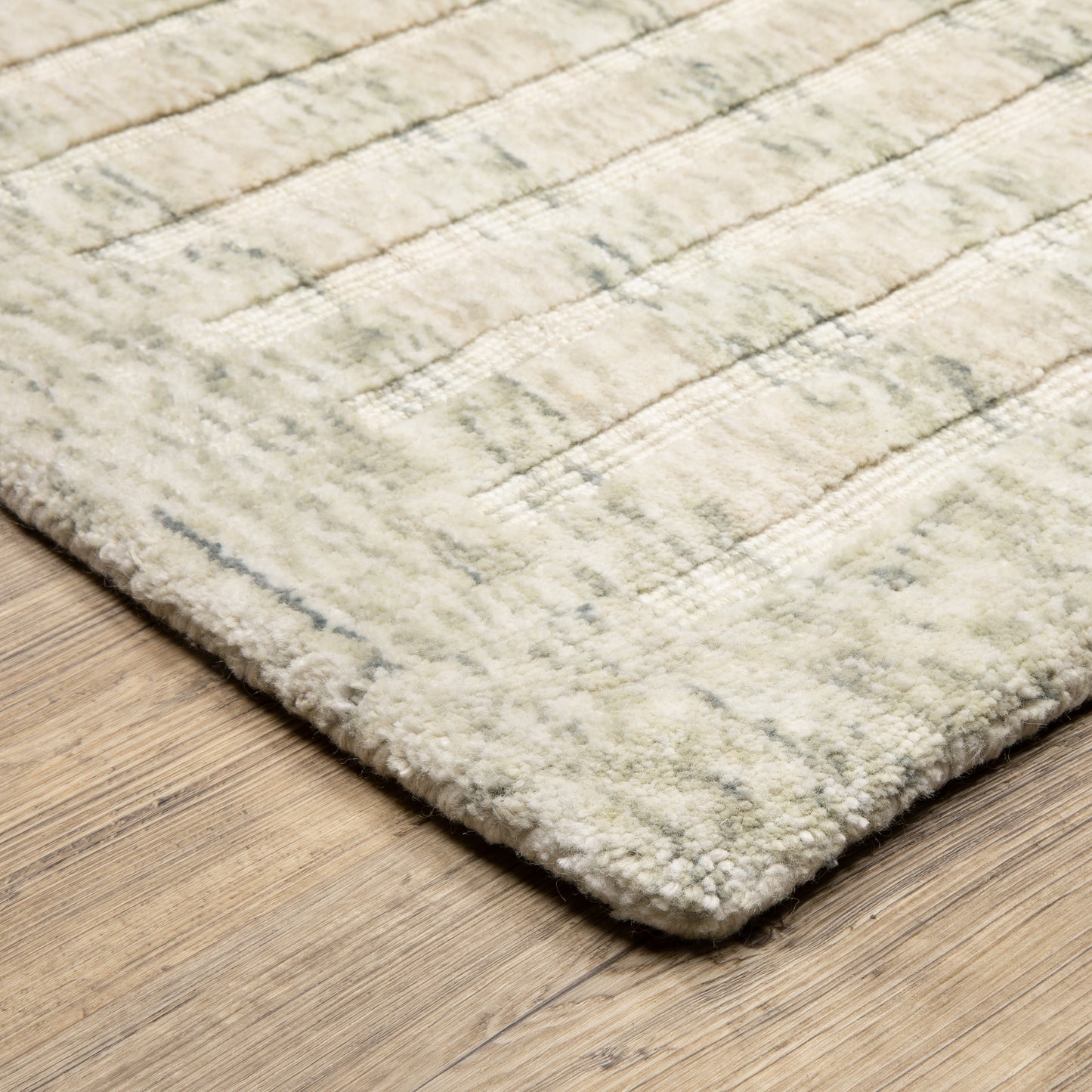 Thatcher Stripe Beige/ Green Border Mixed Pile Rug