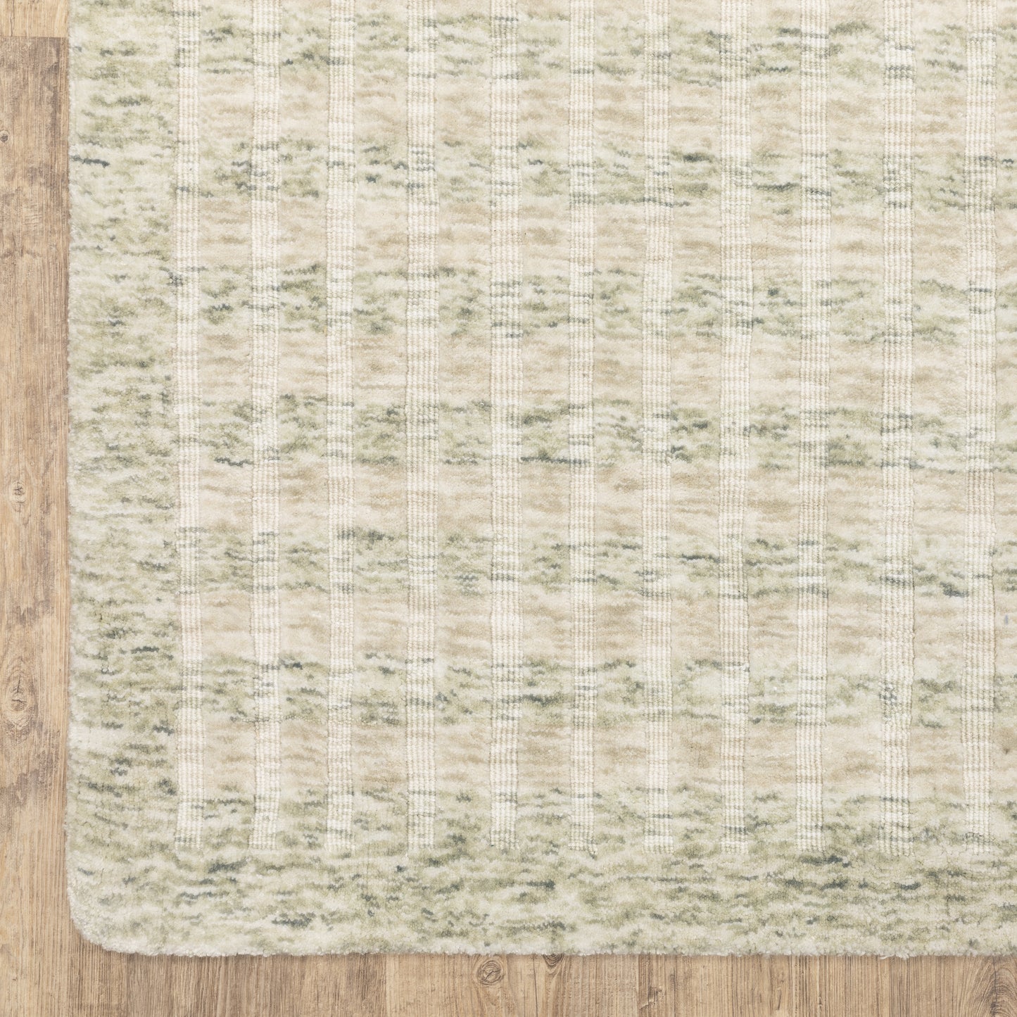 Thatcher Stripe Beige/ Green Border Mixed Pile Rug