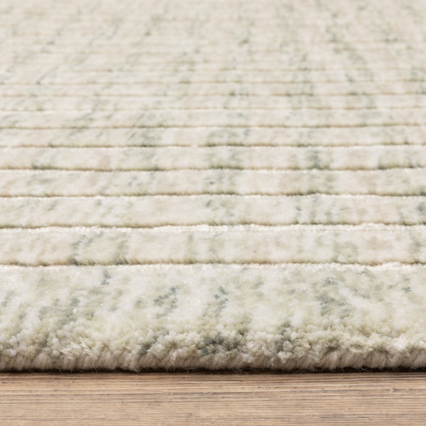 Thatcher Stripe Beige/ Green Border Mixed Pile Rug