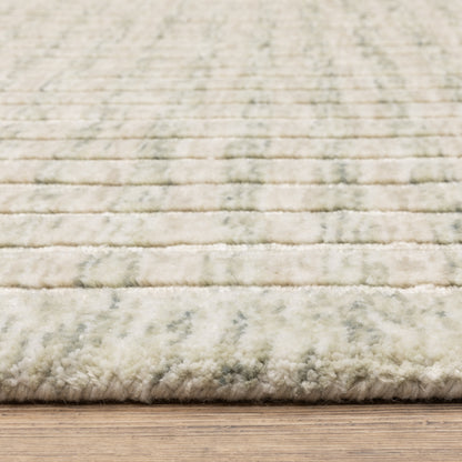 Thatcher Stripe Beige/ Green Border Mixed Pile Rug