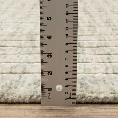 Thatcher Stripe Beige/ Green Border Mixed Pile Rug