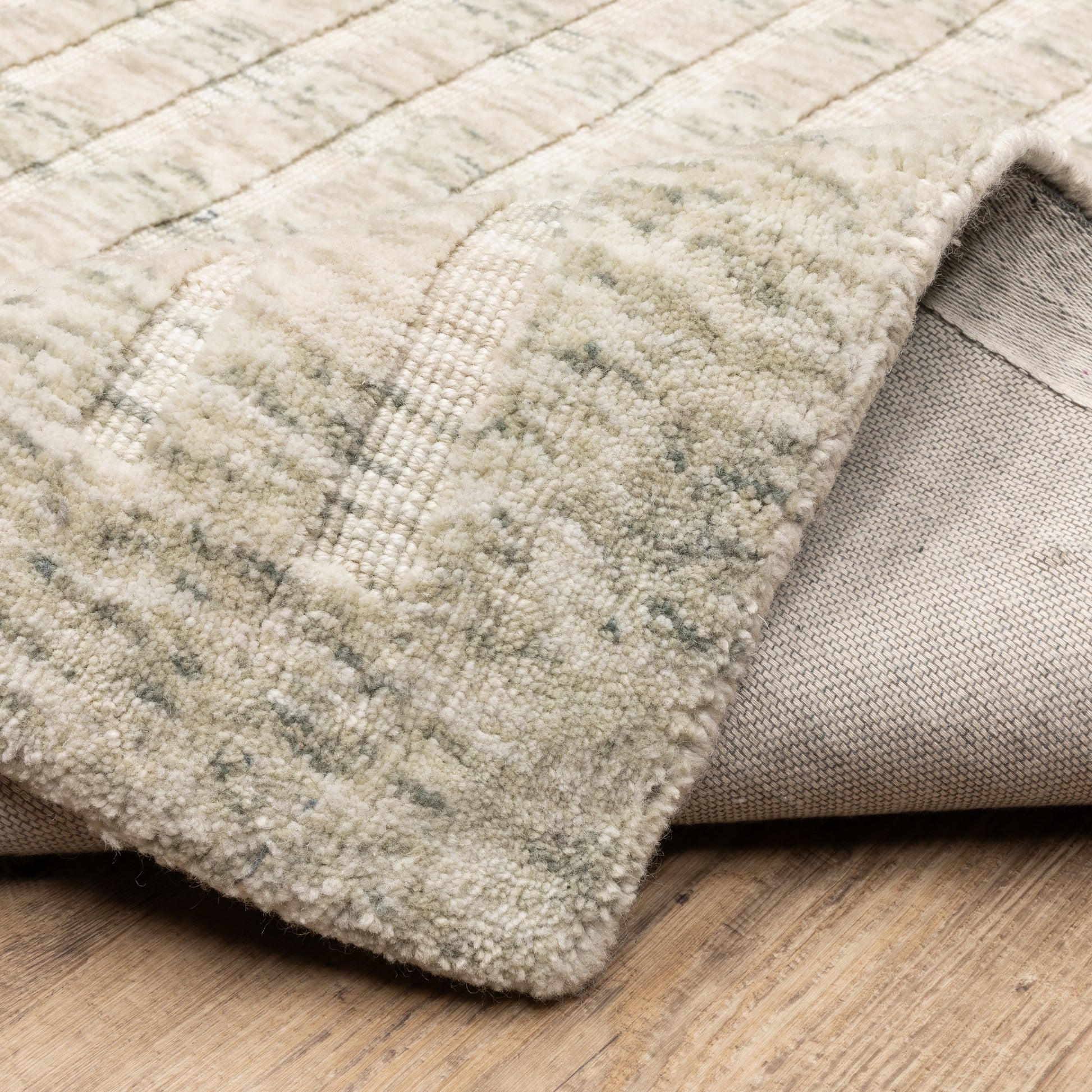 Thatcher Stripe Beige/ Green Border Mixed Pile Rug