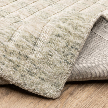 Thatcher Stripe Beige/ Green Border Mixed Pile Rug
