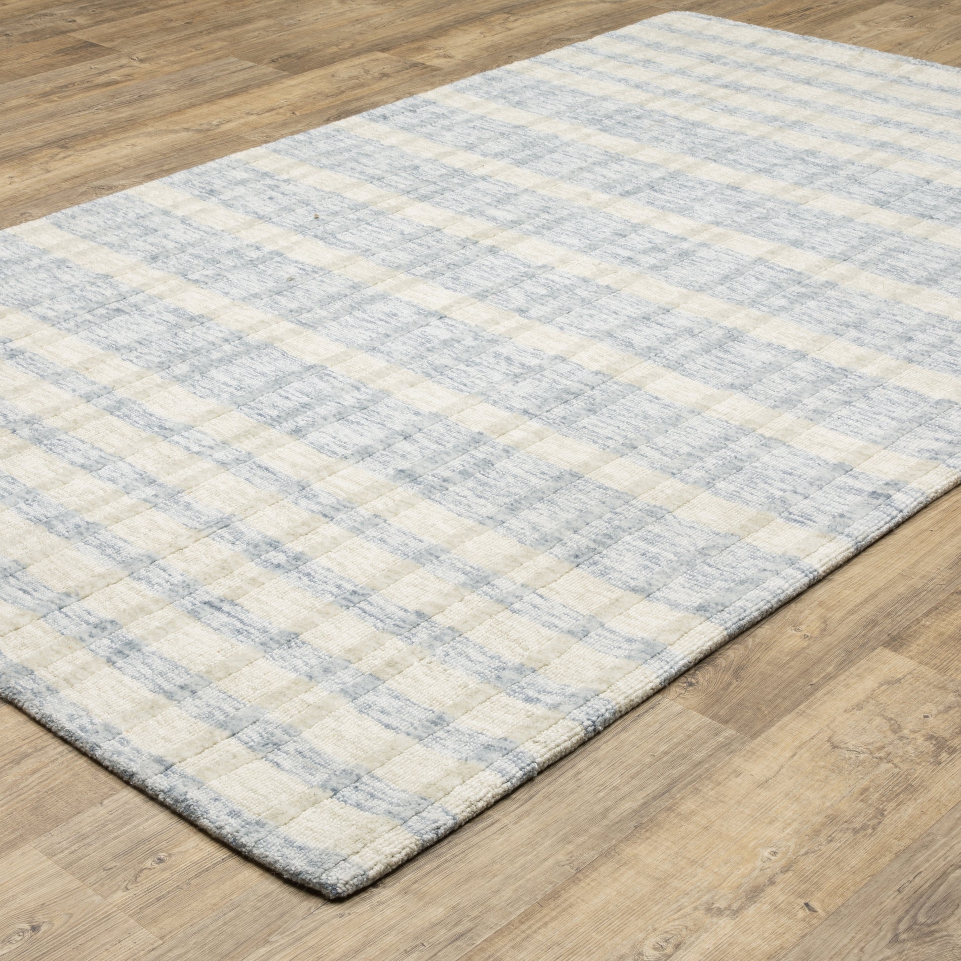 Thatcher Stripe Beige/ Blue Geometric Mixed Pile Rug