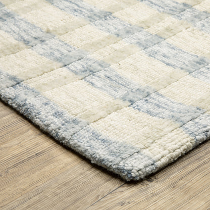 Thatcher Stripe Beige/ Blue Geometric Mixed Pile Rug