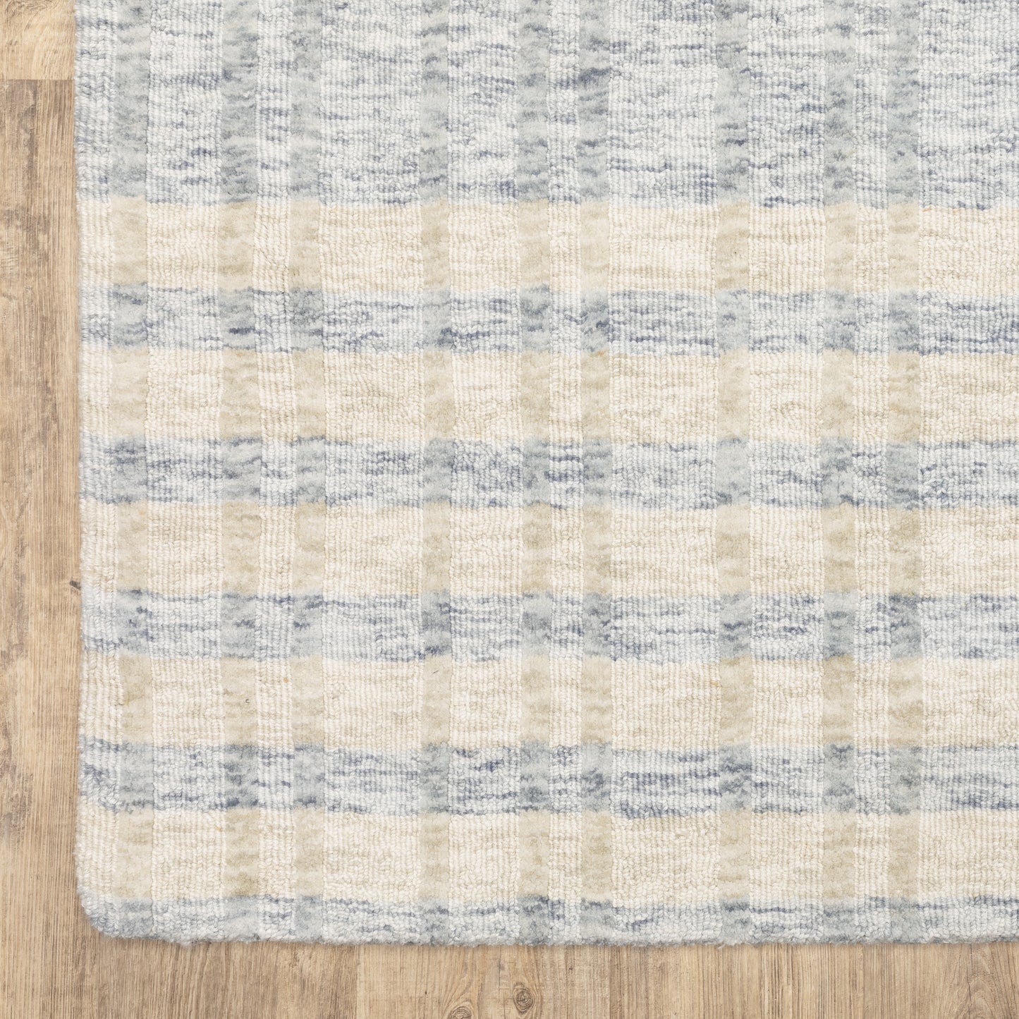 Thatcher Stripe Beige/ Blue Geometric Mixed Pile Rug
