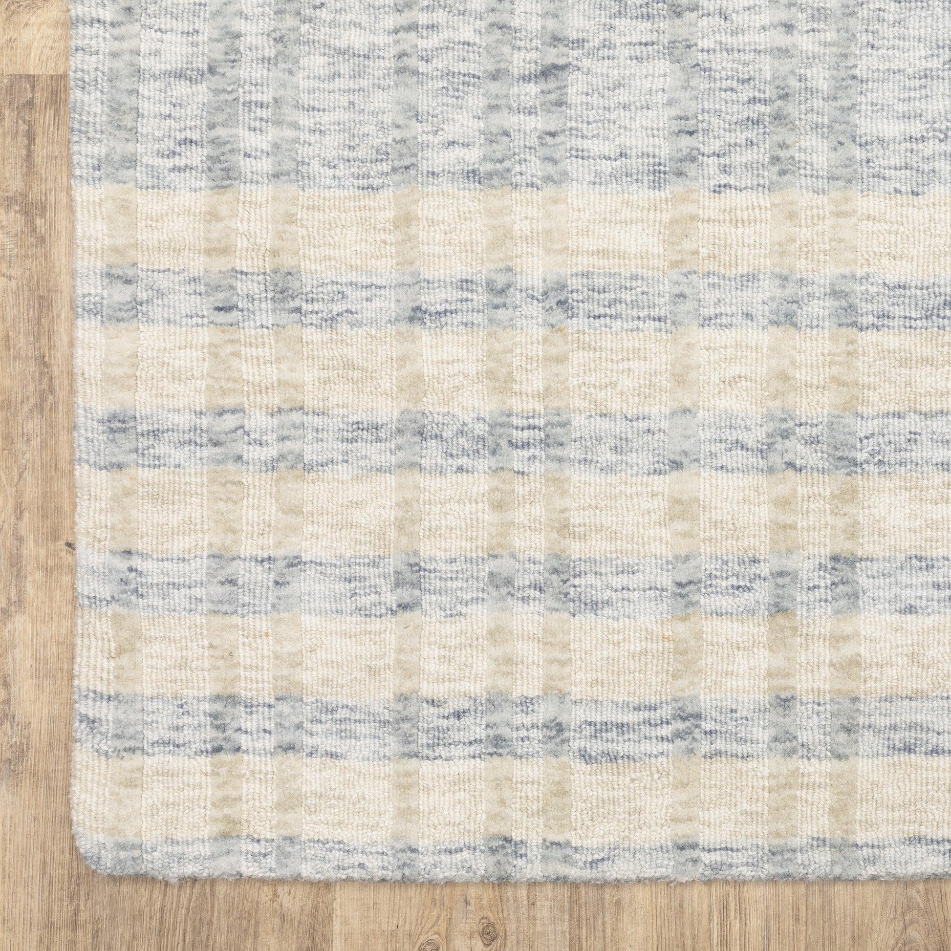 Thatcher Stripe Beige/ Blue Geometric Mixed Pile Rug