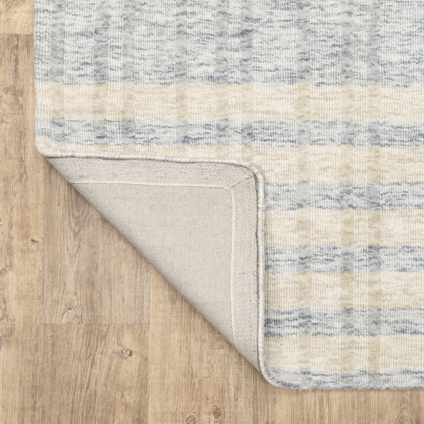 Thatcher Stripe Beige/ Blue Geometric Mixed Pile Rug