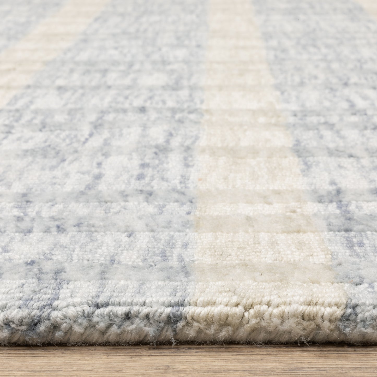 Thatcher Stripe Beige/ Blue Geometric Mixed Pile Rug
