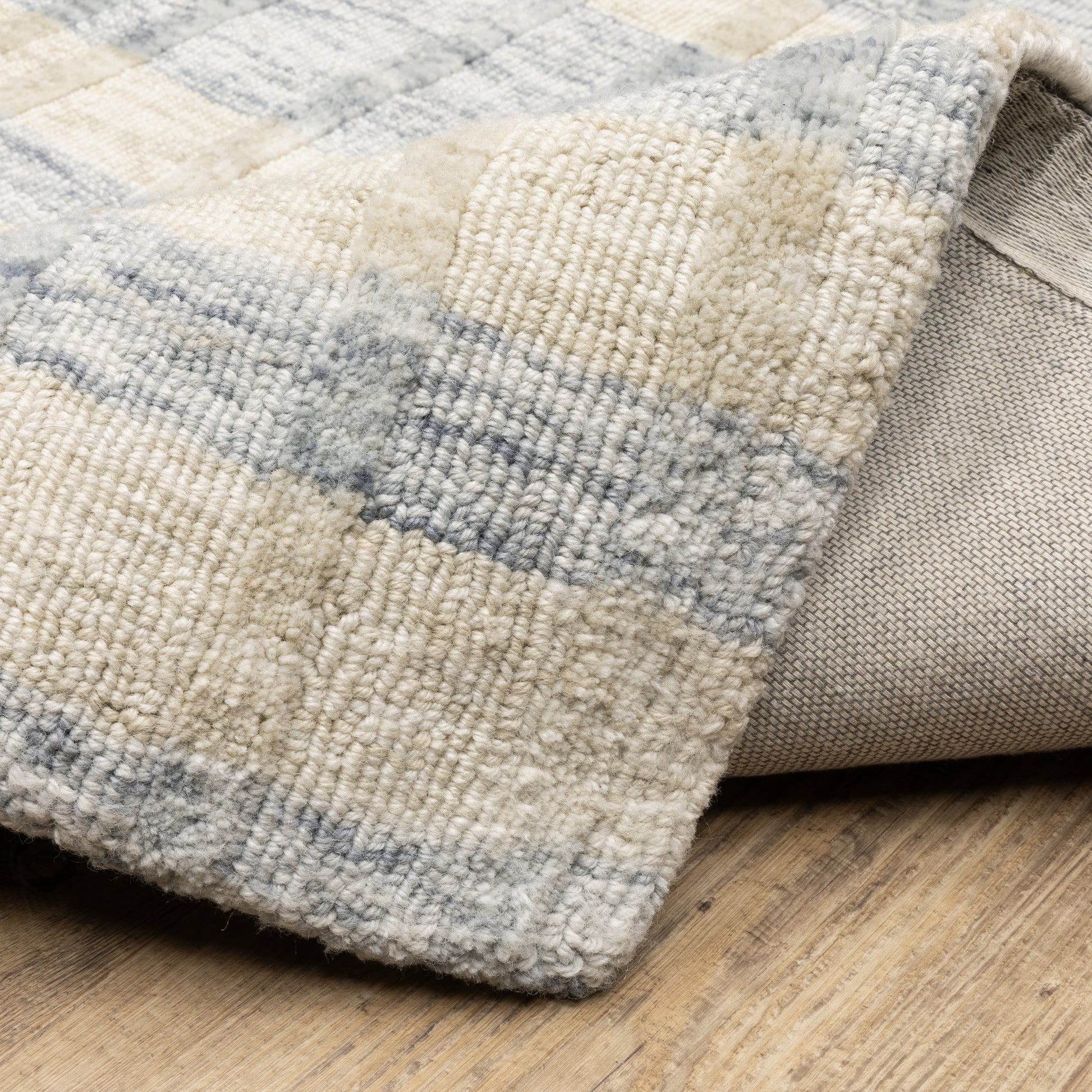 Thatcher Stripe Beige/ Blue Geometric Mixed Pile Rug